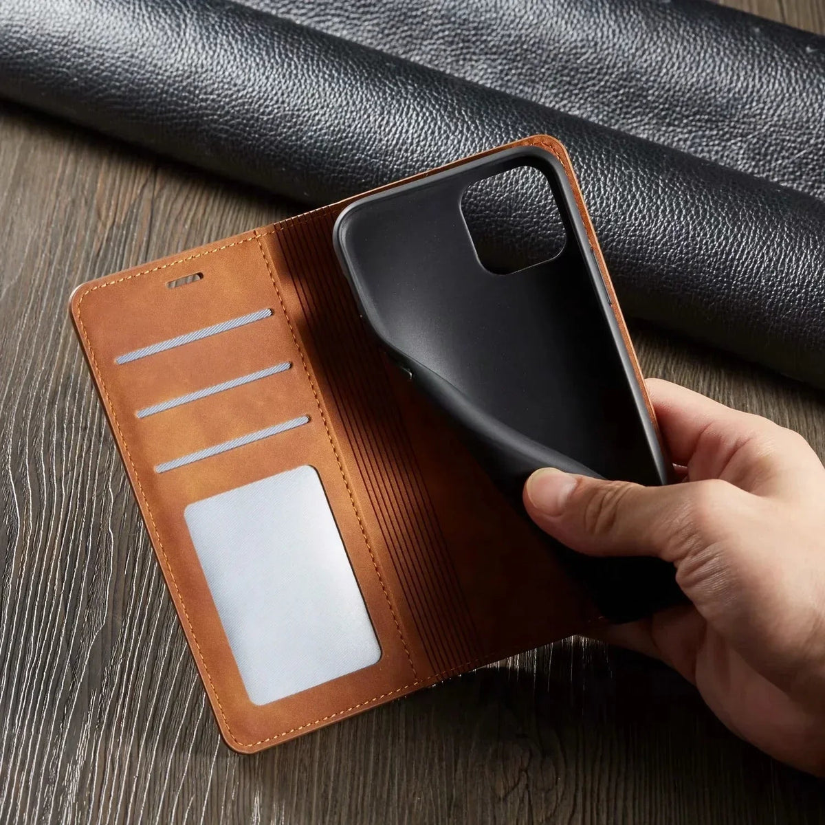 Magnetisk iPhone-cover i Premium Læder til Mænd og Kvinder